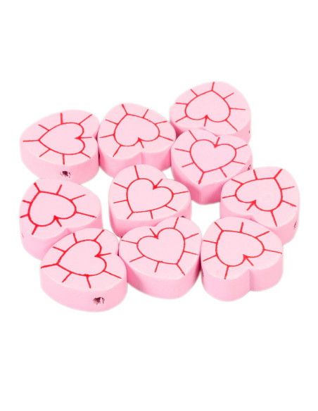 Kolorowe koraliki różowe serca drewniane